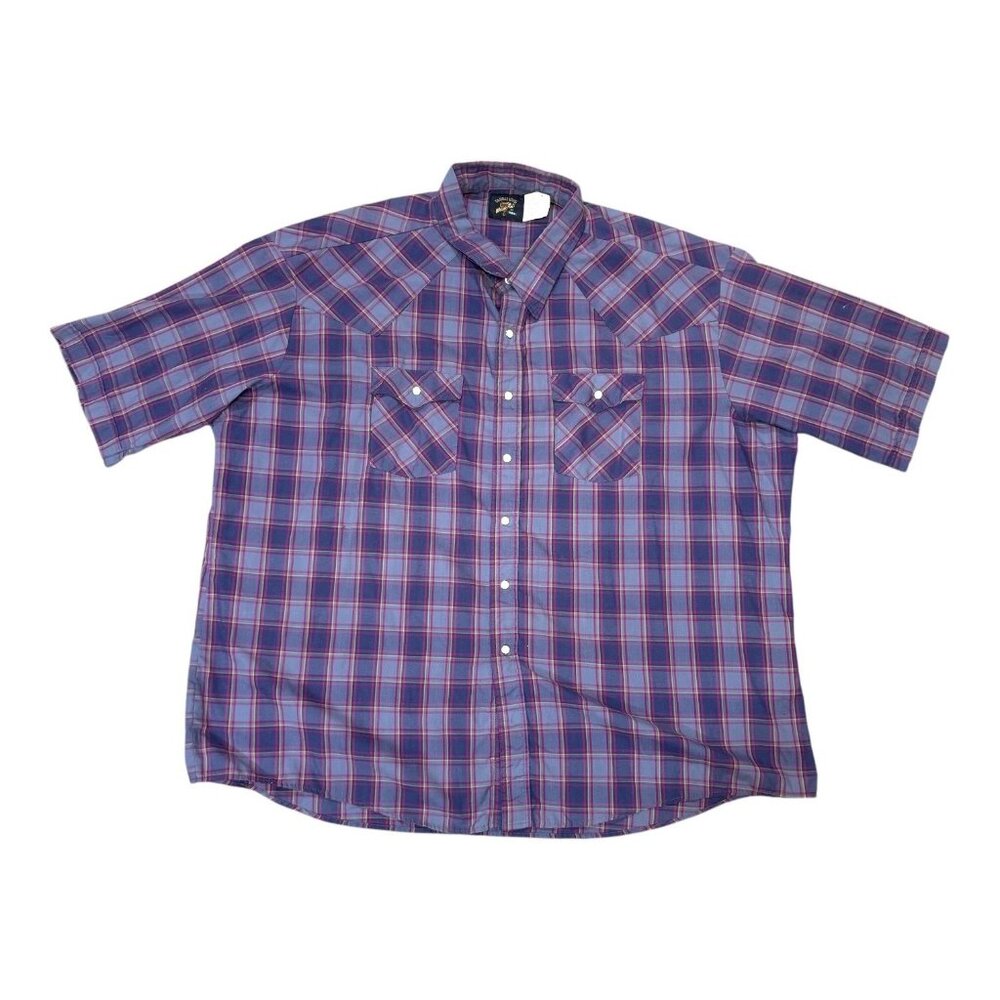 Saddle King Western Plaid Short Sleeve Shirt Size 20 Made In USA 4XL Vintage